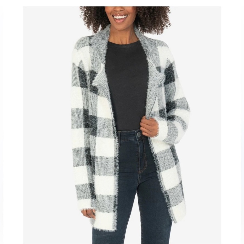 KUT FROM THE KLOTH Black and White Plaid Open Cardigan
